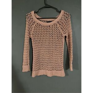 American Eagle Pink Crochet Scoop Neck Sweater Size XS